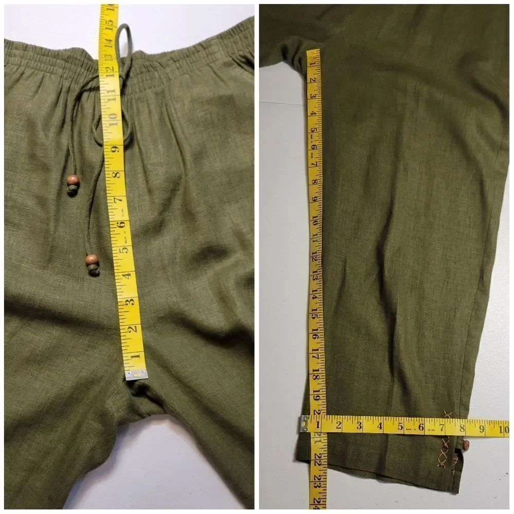Stonebridge Vintage Green Linen Animal Print Safari Matching Set Blouse Trousers